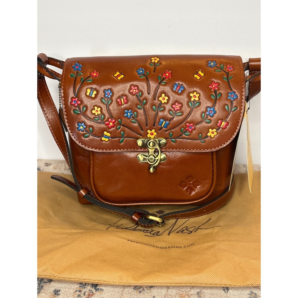 Patricia Nash NWT Leandra Flap Crossbody Hand Painted Floral Tooled Leather Bag